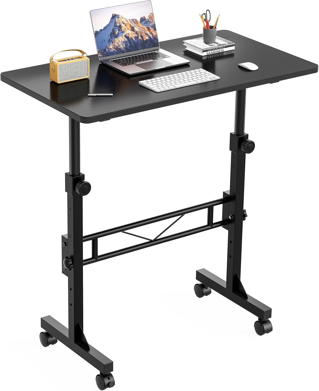 Standing Desk, 32 Inch Portable Small Desk Adjustable Height, Rolling Home Office Desks with Wheels, Sit Stand Desk for Bedroom Walking Pad Home Office Small Space, Black