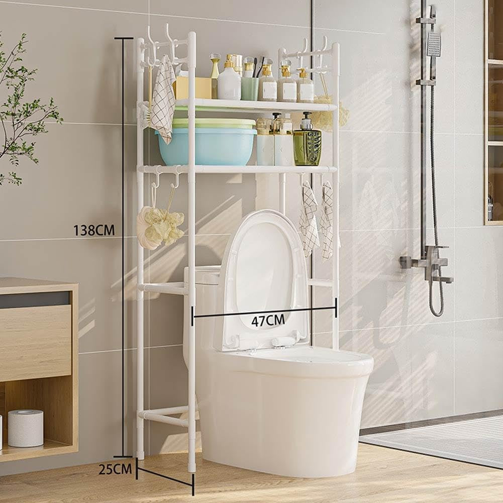 Over the Toilet Storage Shelf, 2 Tier Storage Cabinet over Toilet, Multifunctional over the Toilet Rack, Bathroom Organizer Freestanding Toilet Shelf Space Saver White Color