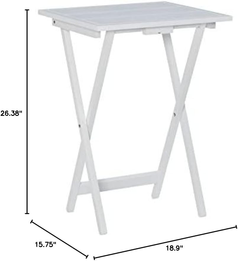 Linon Lisbon Five Piece Farmhouse Plank-Style Top Tray Table Set in White Wood