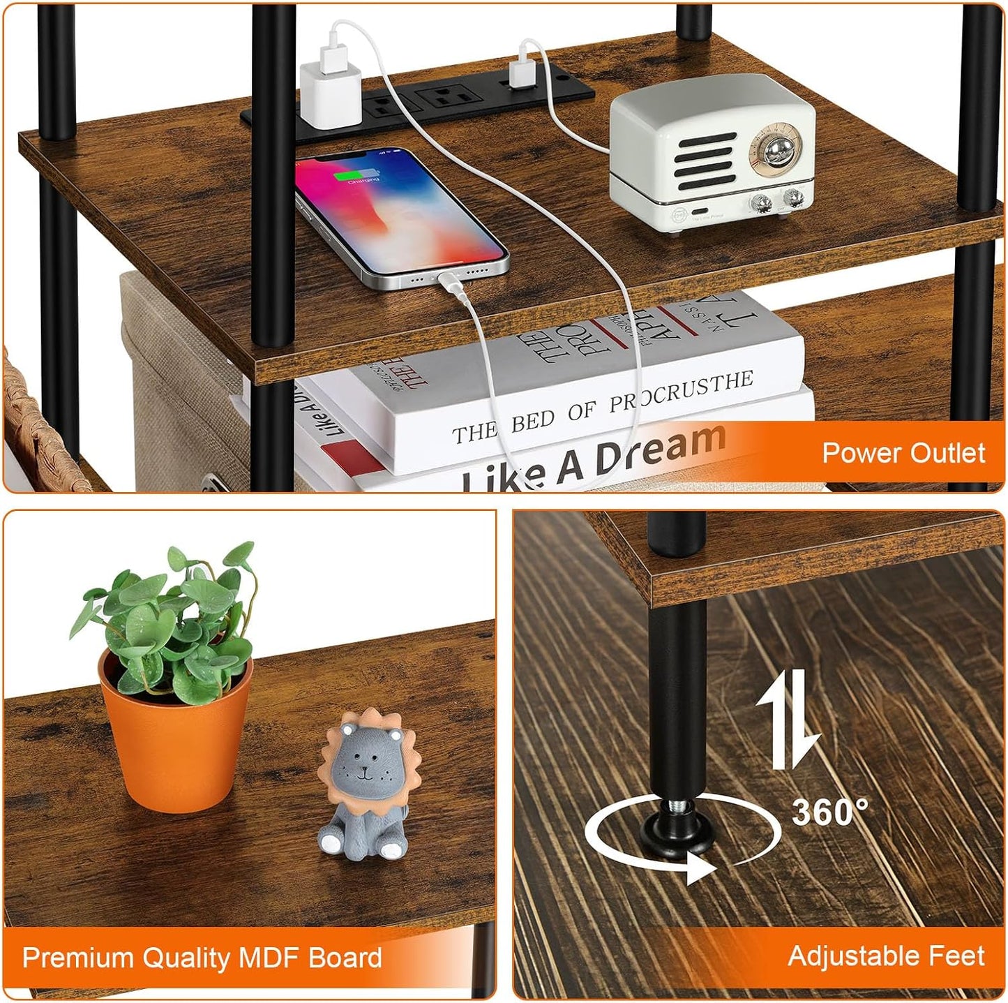 Small TV Stand for Living Room up to 50 Inch Farmhouse TV Media Entertainment Center with Power Outlets & Storage Shelf Rustic TV Console Table for Bedroom, Rustic Brown