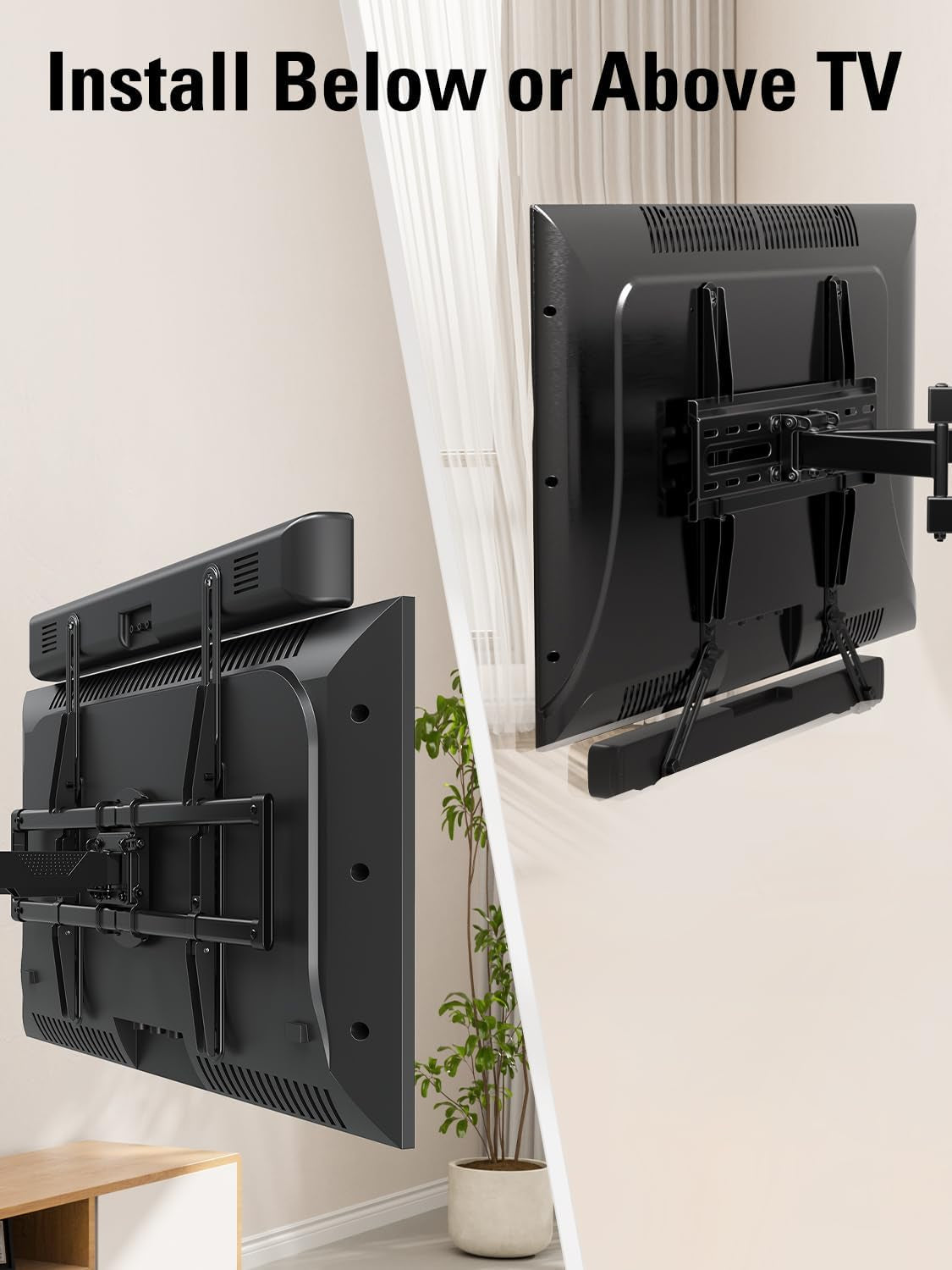 Soundbar Mount Bracket for Mounting above or under TV Fits Most of Sound Bars up to 15 Lbs, with Detachable Long Extension Plates MD5420