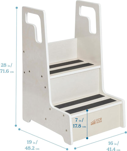 Reach-Up Step Stool with Handles, Kids Furniture, White Wash