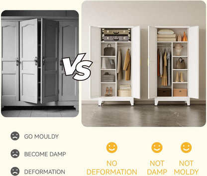 Metal Armoire Wardrobe Closet with Hanging Rod,71'' Laundry Room Cabinets with 2 Doors and 3 Adjustable Shelves,Bedroom Armoires,Laundry Room Cabinets,Armario De Ropa Closet（Modern）