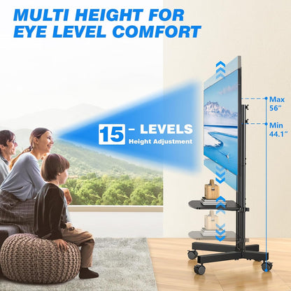 Rolling TV Stand with Laptop Shelf, Mobile TV Stand with Upgraded Wheels for 32-75 Inch Tvs, Height Adjustable Mobile TV Cart up to 88Lbs, Portable TV Mount Stand for Outdoor, Home, Office