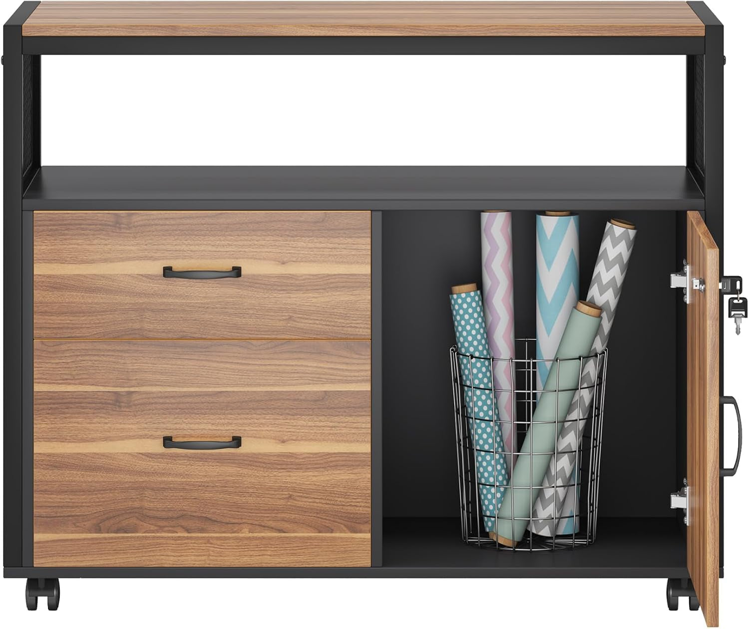 63" Executive Desk with Reversible File Cabinet, Large L-Shaped Office Desk with Drawers, Business Furniture Workstation for Home Office