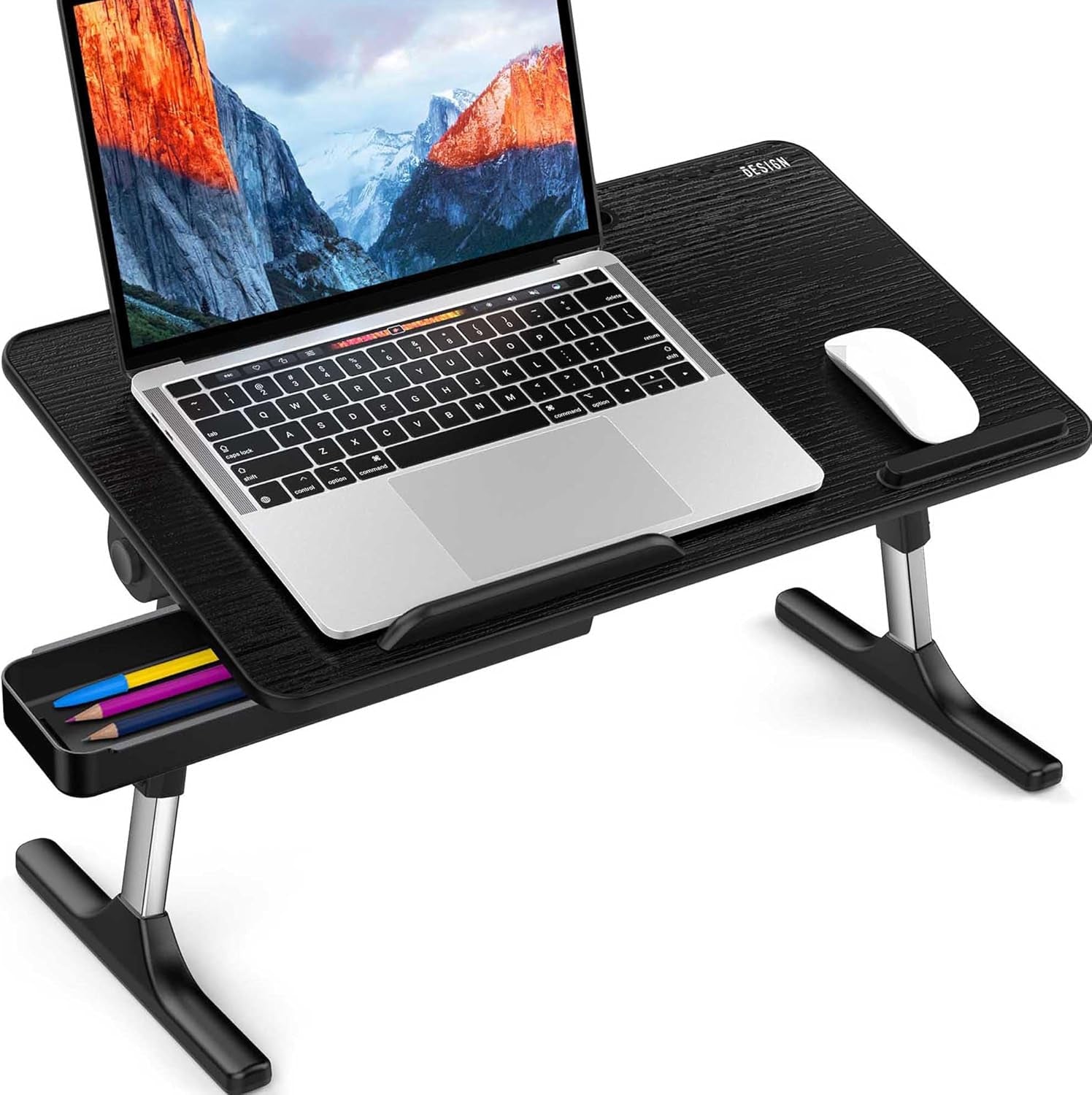 LT05 Adjustable Laptop Table, Lap Desk, Portable Standing Bed Desk, Foldable Sofa Breakfast Tray, Notebook Computer Stand for Reading and Writing, Medium Size, Black