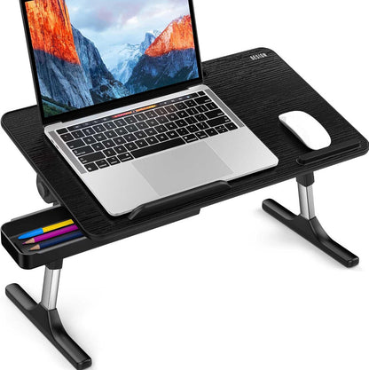 LT05 Adjustable Laptop Table, Lap Desk, Portable Standing Bed Desk, Foldable Sofa Breakfast Tray, Notebook Computer Stand for Reading and Writing, Medium Size, Black