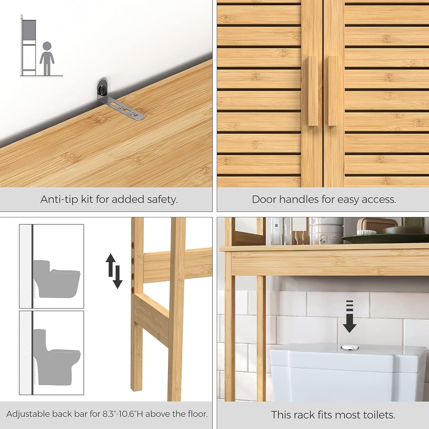 over the Toilet Storage Cabinet, Bathroom Cabinet with Adjustable inside Shelf and Bottom Stabilizer Bar, Space-Saving Toilet Rack, Natural Beige UBTS010N01