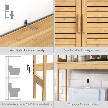 over the Toilet Storage Cabinet, Bathroom Cabinet with Adjustable inside Shelf and Bottom Stabilizer Bar, Space-Saving Toilet Rack, Natural Beige UBTS010N01