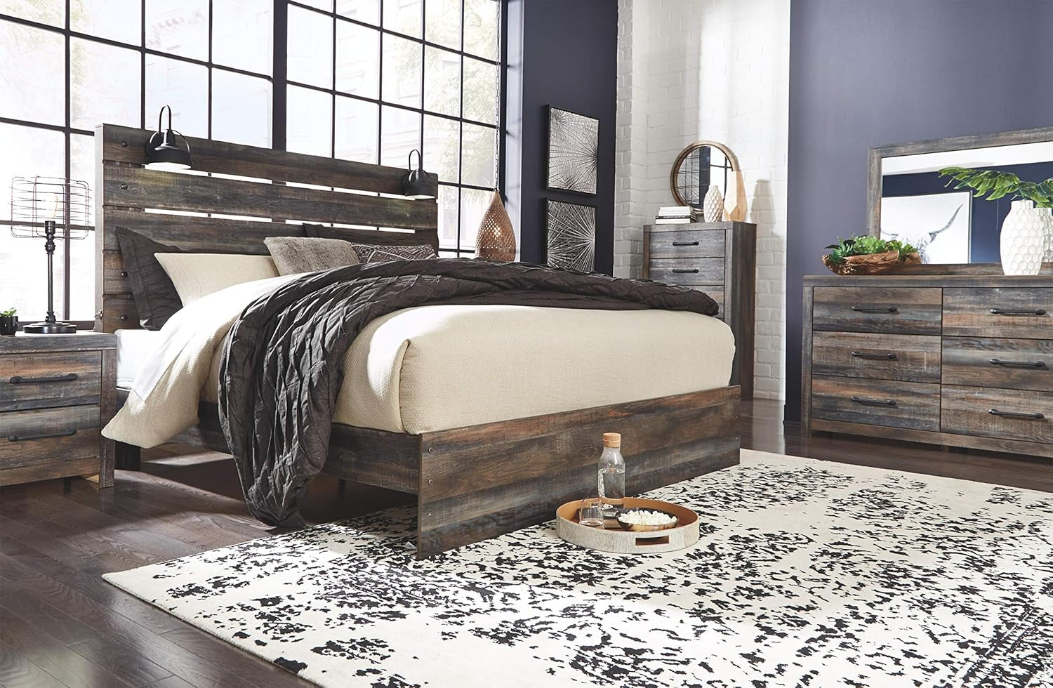 Drystan Rustic Panel Headboard ONLY with USB Charging Stations, King, Brown