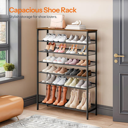 Shoe Rack for Entryway, 8-Tier Shoe Shelf, Large Capacity Shoe Storage Organizer for 32-40 Pairs of Shoes, Front Door Entrance, Hallway, Closet, Space Saver, Rustic Brown and Black BF118XJ01