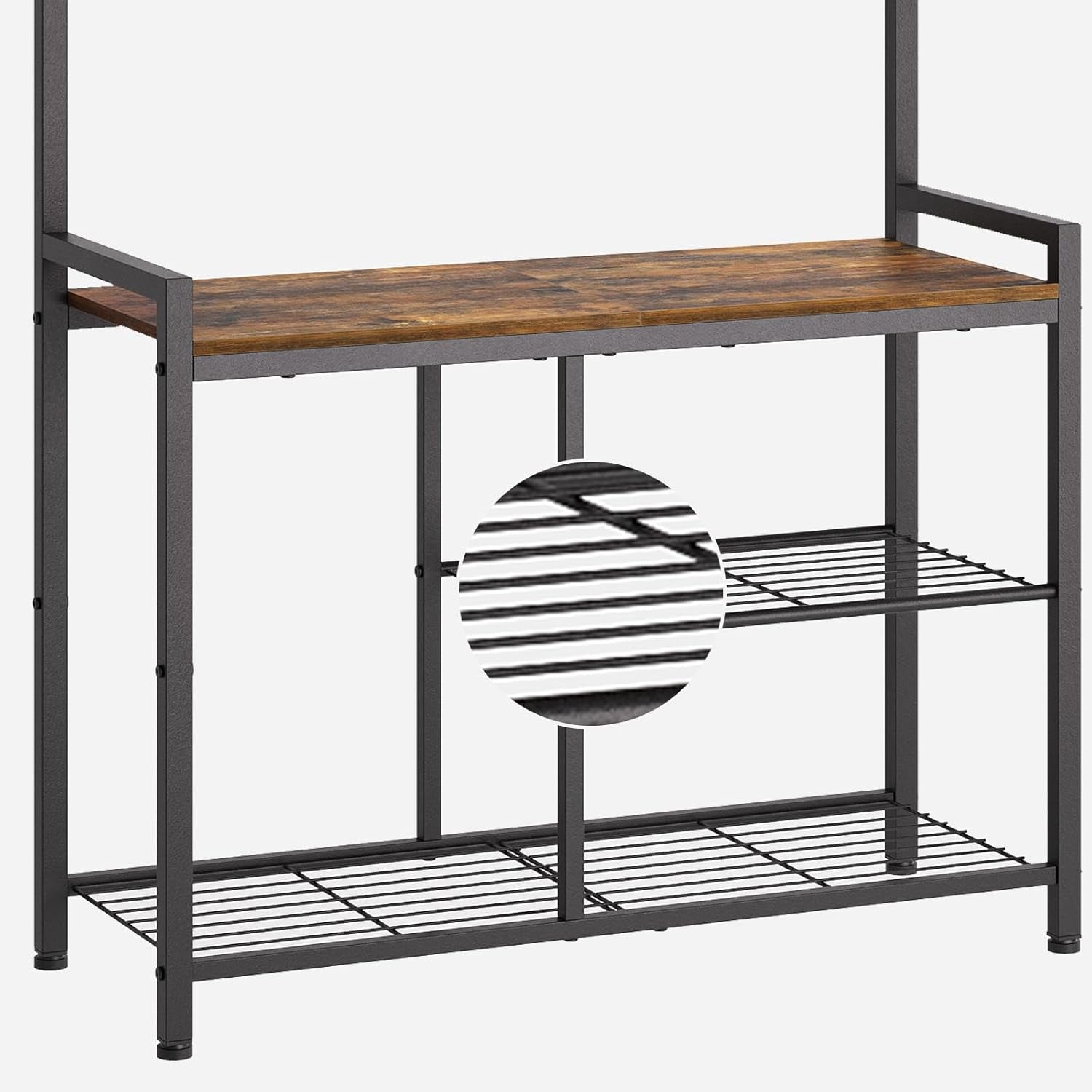 Coat Rack Shoe Bench, 4-In-1 Hall Tree with Storage Shelves and Hanging Rod, Entryway Storage Organizer with 8 Movable Hooks, for Entryway, Hallway, Corridor, Rustic Brown and Black MT12BR