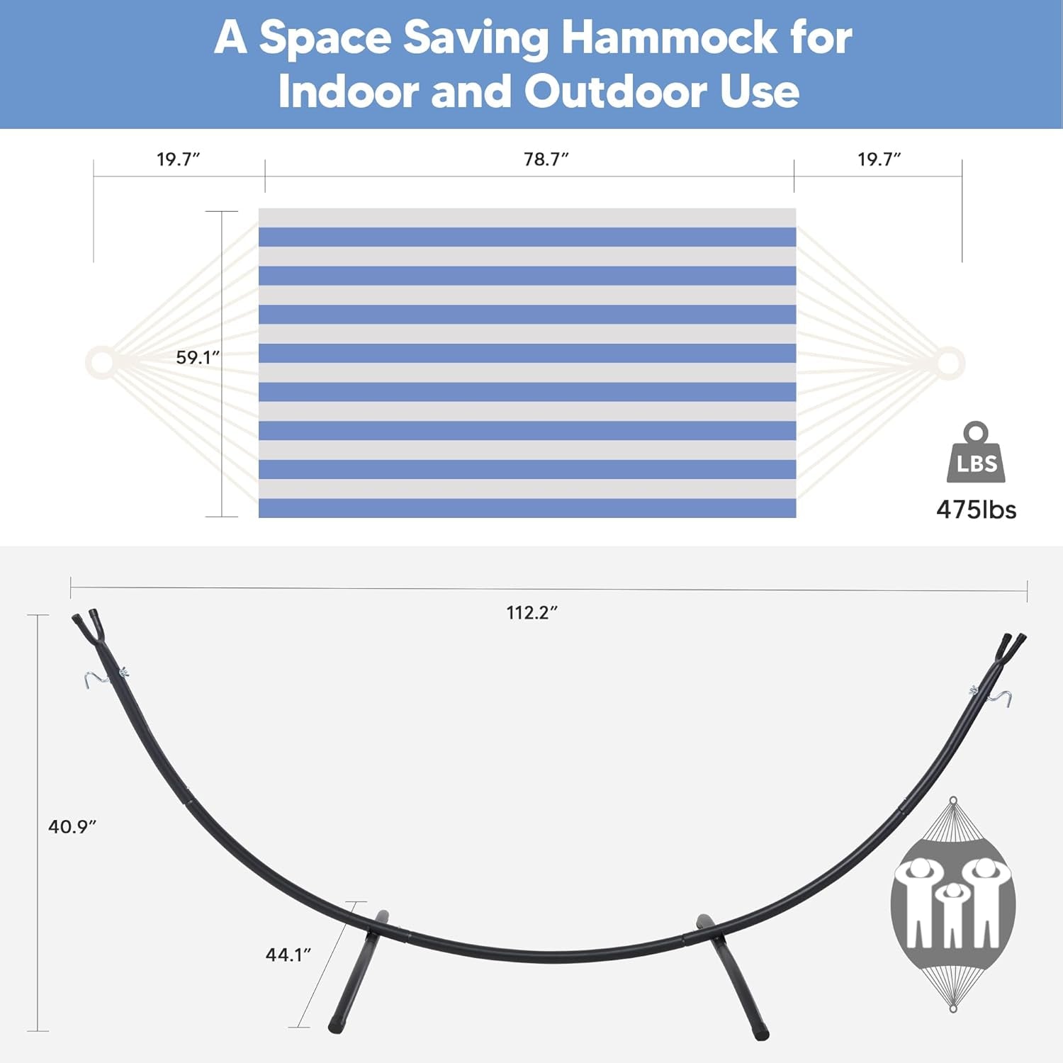 Backyard Hammock with Frame, Hammock Frames for Outside, 475 Lbs Capacity, Blue & White Stripes