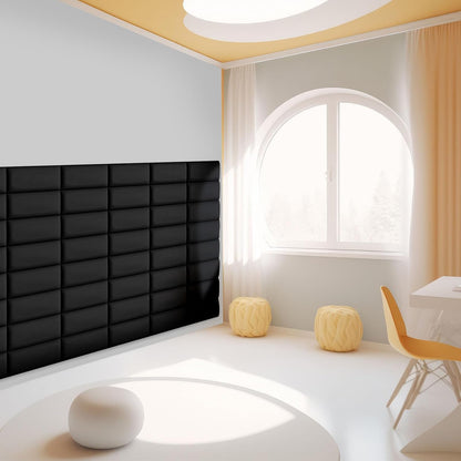 Upholstered Headboard Panels, 4 Panels Sized 7.8" X 15.7" Peel and Stick Padded Wall Panels for Kids, 3D Anti-Collision Wall Mounted Bed Headboard for Full, Black