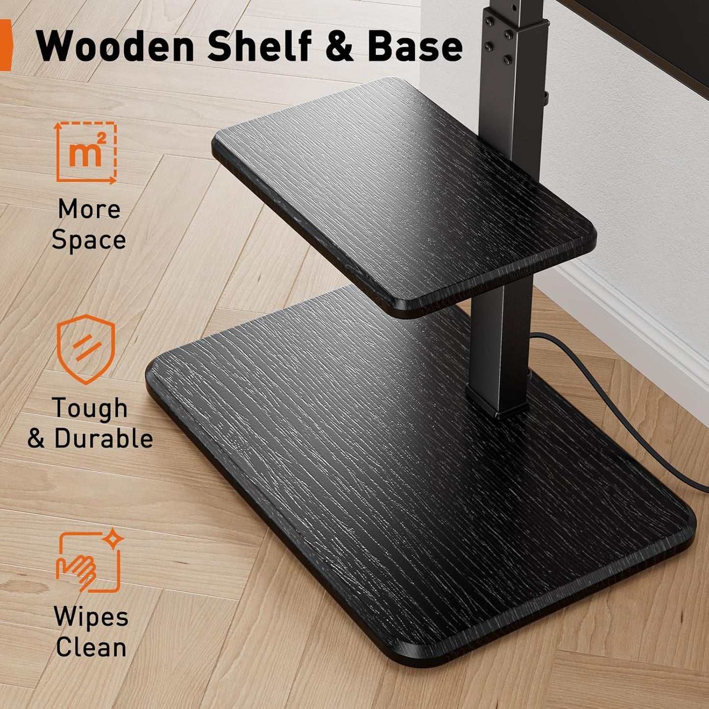 Floor TV Stand with Power Outlet, Universal TV Stand for 32-75 Inch Tvs up to 110 Lbs, Height Adjustable Standing TV Mount, Tall TV Mount with Wood Base, Max VESA 600X400Mm, PGFS06