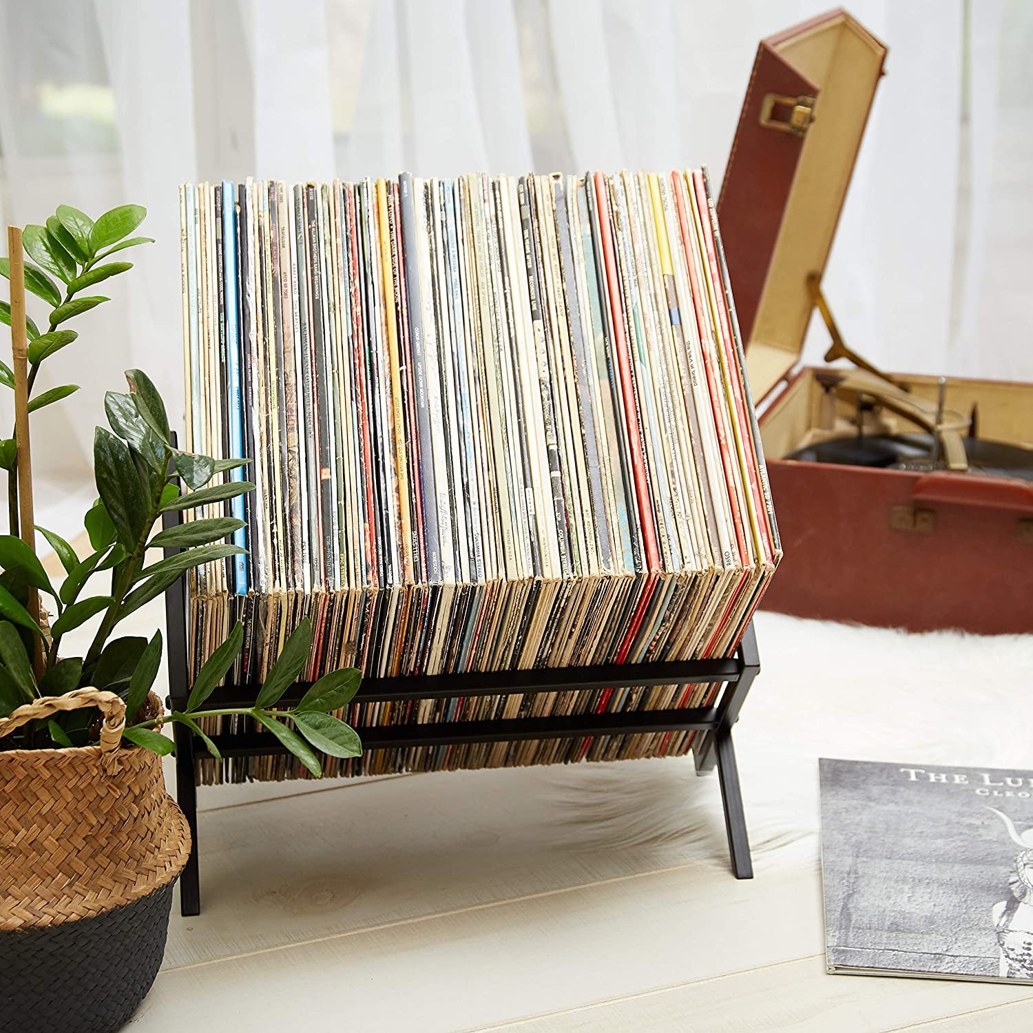 Record Storage Racks - Easy Assembly Vinyl Record Holder Stand 100 Lps | Sleek Matte Black LP Holder Stand | Multiuse Vinyl Storage Rack | Storage Rack for Books Magazines Files