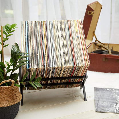 Record Storage Racks - Easy Assembly Vinyl Record Holder Stand 100 Lps | Sleek Matte Black LP Holder Stand | Multiuse Vinyl Storage Rack | Storage Rack for Books Magazines Files