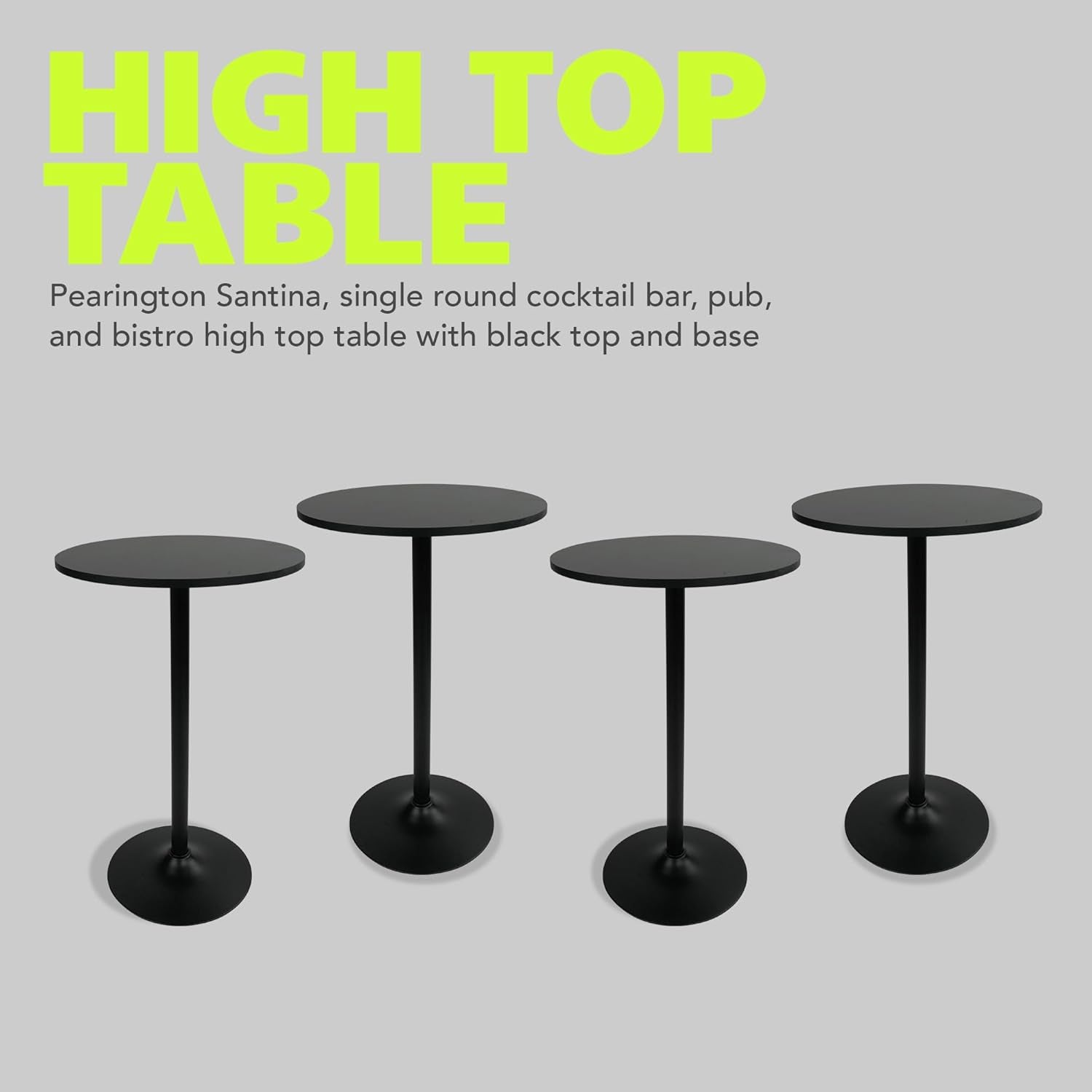 round Bar Height Pub Table, Black, 4Pk