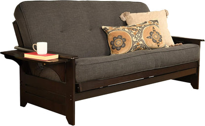 Phoenix Full Size Futon in Espresso Finish, Linen Charcoal