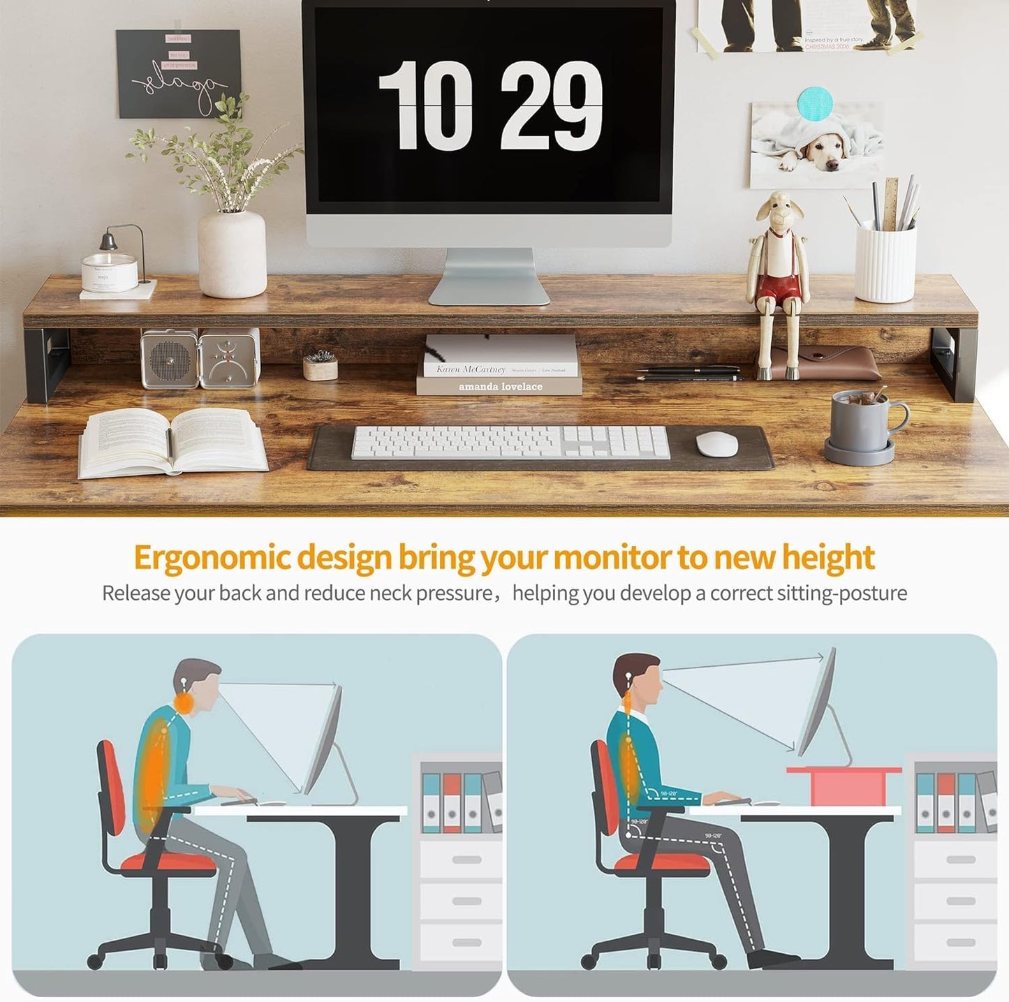 Computer Desk with Keyboard Tray, 47 Inch Office Desk with Monitor Stand and Storage Shelves, Music Studio Desk Workstation, Work Table for Home Office, Rustic Brown