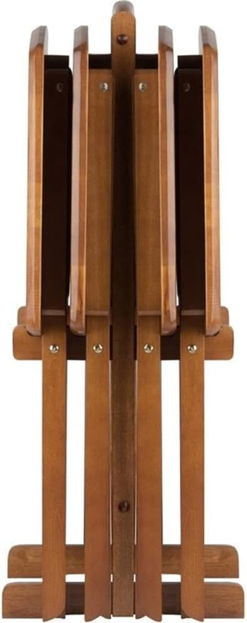 24" W X 12" D Transitional Oversized Solid Wood Snack Table Set with Storage Stand, Curved Sides, Rounded Corners, X-Frame Bases, No Assembly Required, in Brown Finish (Set of 5)