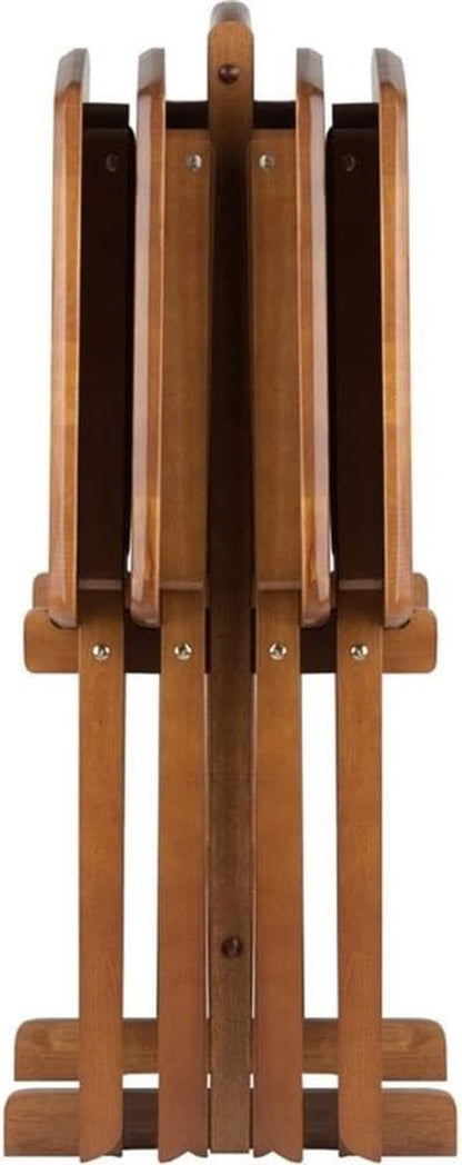 24" W X 12" D Transitional Oversized Solid Wood Snack Table Set with Storage Stand, Curved Sides, Rounded Corners, X-Frame Bases, No Assembly Required, in Brown Finish (Set of 5)