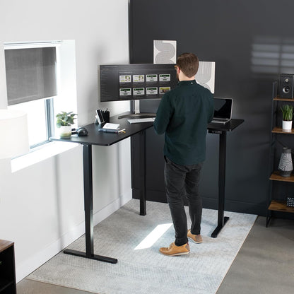 Corner Standing Desk, 63 X 55 Inch Reversible L-Shaped Workstation, Electric Height Adjustment, Home, Office, and Reception Rooms, Black Table Top Black Frame, DESK-E3CTB