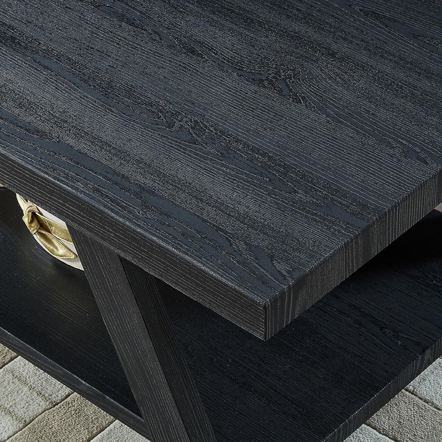 Athens Contemporary 3-Piece Wood Shelf Coffee Table Set , Black