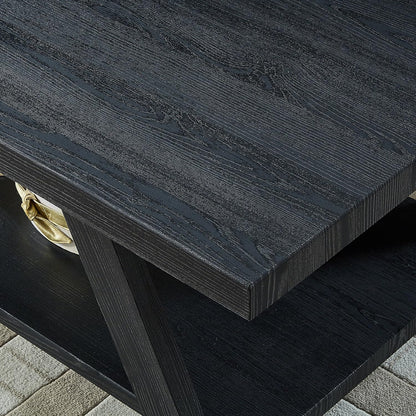 Athens Contemporary 3-Piece Wood Shelf Coffee Table Set , Black