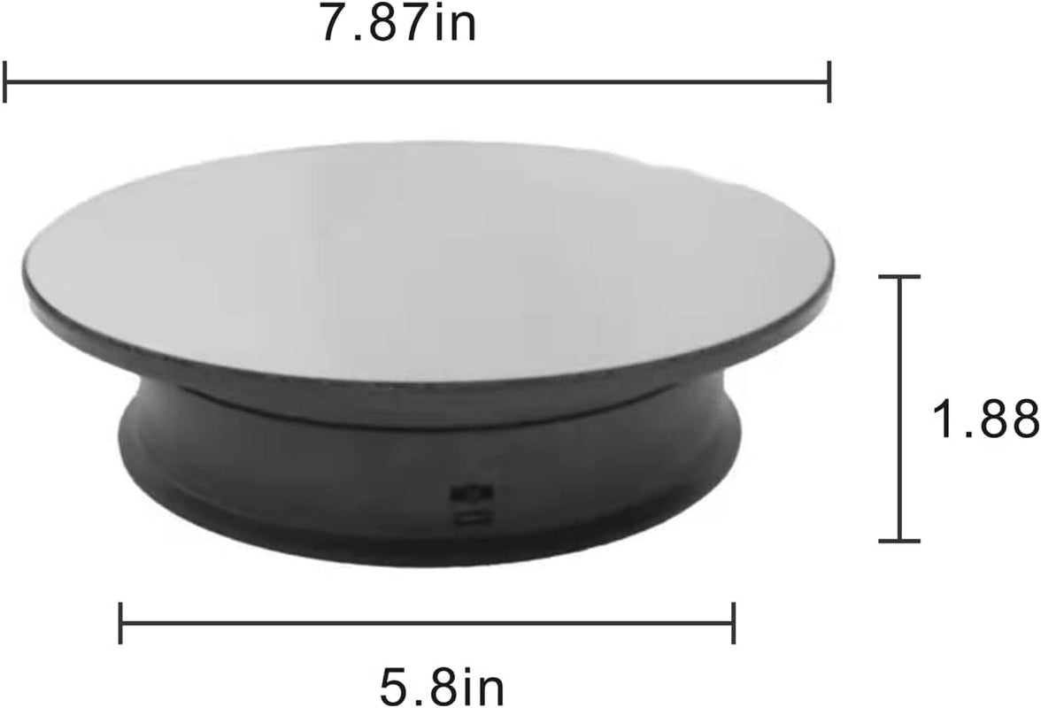 Motorized Rotating Display Stand, 8 In/Load 6.6 Lbs Electric Turntable, 360 Degree Adjustable Speed Revolving Base for Photography, Jewelry, 3D Models, Battery/Usb Power Supply (Black,Mirror Cover)