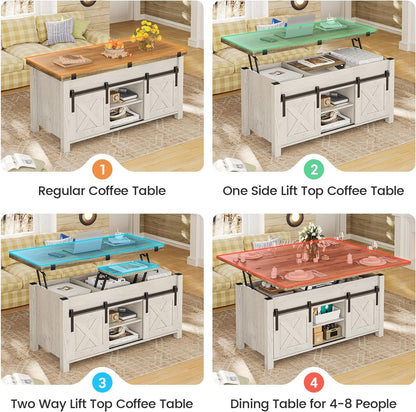 Lift Top Coffee Table, 4 in 1 Multi-Function Convertible Coffee Tables with Storage and Hidden Compartment, Farmhouse Coffee Table Converts to Dining Table for Living Room, Brown Top
