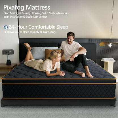 14 Inch King Size Mattress in a Box,Gel Hybrid Memory Foam Individually Wrapped Pocket Springs for Motion Isolation,Pressure Relief,Certipur-Us,Medium Firm-Black