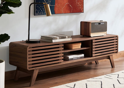 Ensley TV Stand, Mid Century Modern for 55/60/65 Inch TV, Farmhouse TV Stand, Entertainment Center with Storage, TV and Media Console for Living Room (Walnut, 59 Inch Low)