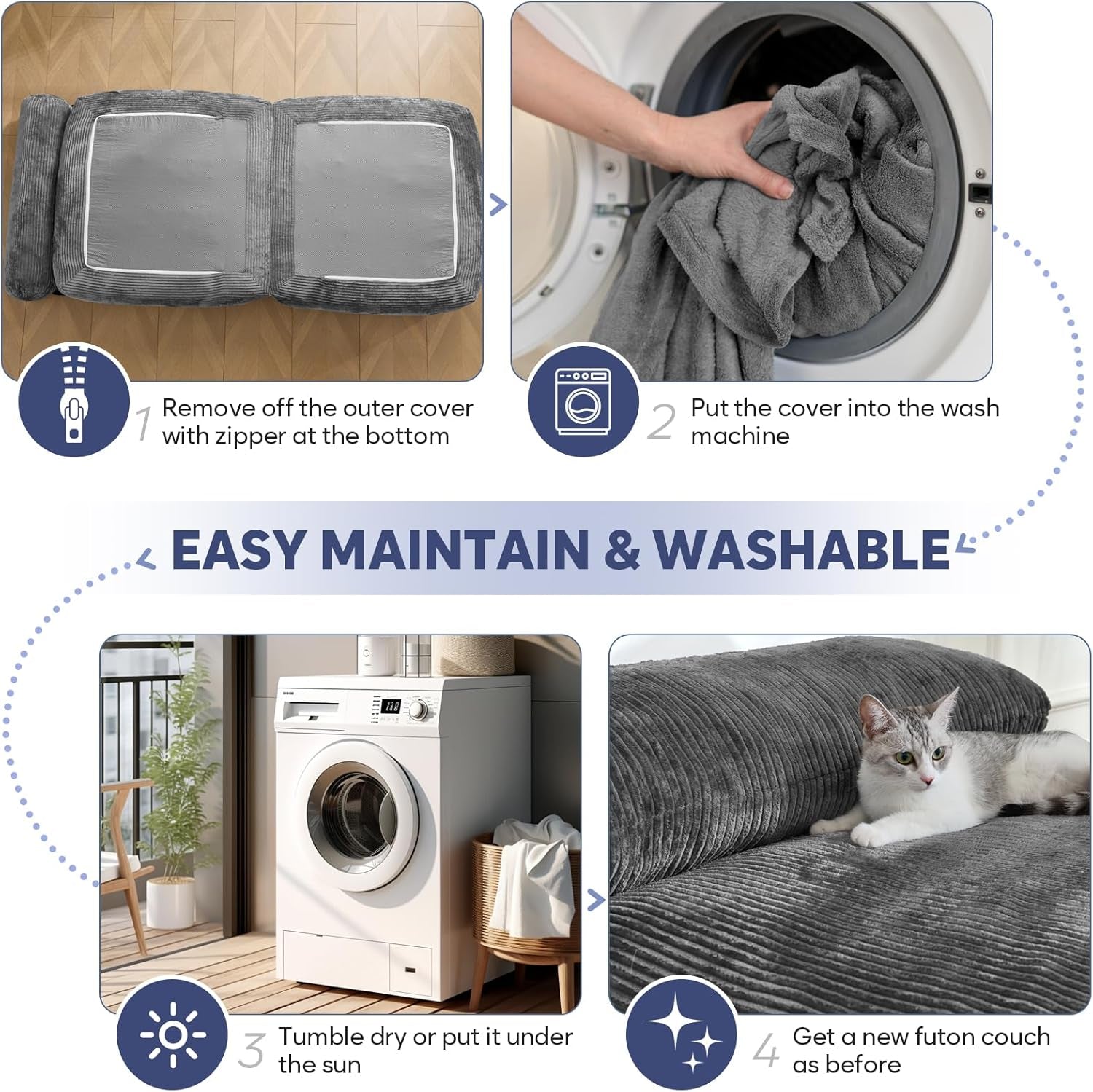 Folding Sofa Bed,Convertible Sleeper Chair Bed with Pillow,Foldable Futon Couch Mattress with Back Support,Portable Lazy Floor Sofa Lounger, Dark Grey, Single