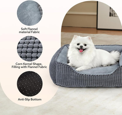 Dog Bed for Large Medium Small Dogs, Rectangle Washable Sleeping Puppy Bed, Soft Calming Cat Beds for Indoor Cats, Orthopedic Pet Sofa Bed, Anti-Slip Bottom with Multiple Size (20'', Grey)