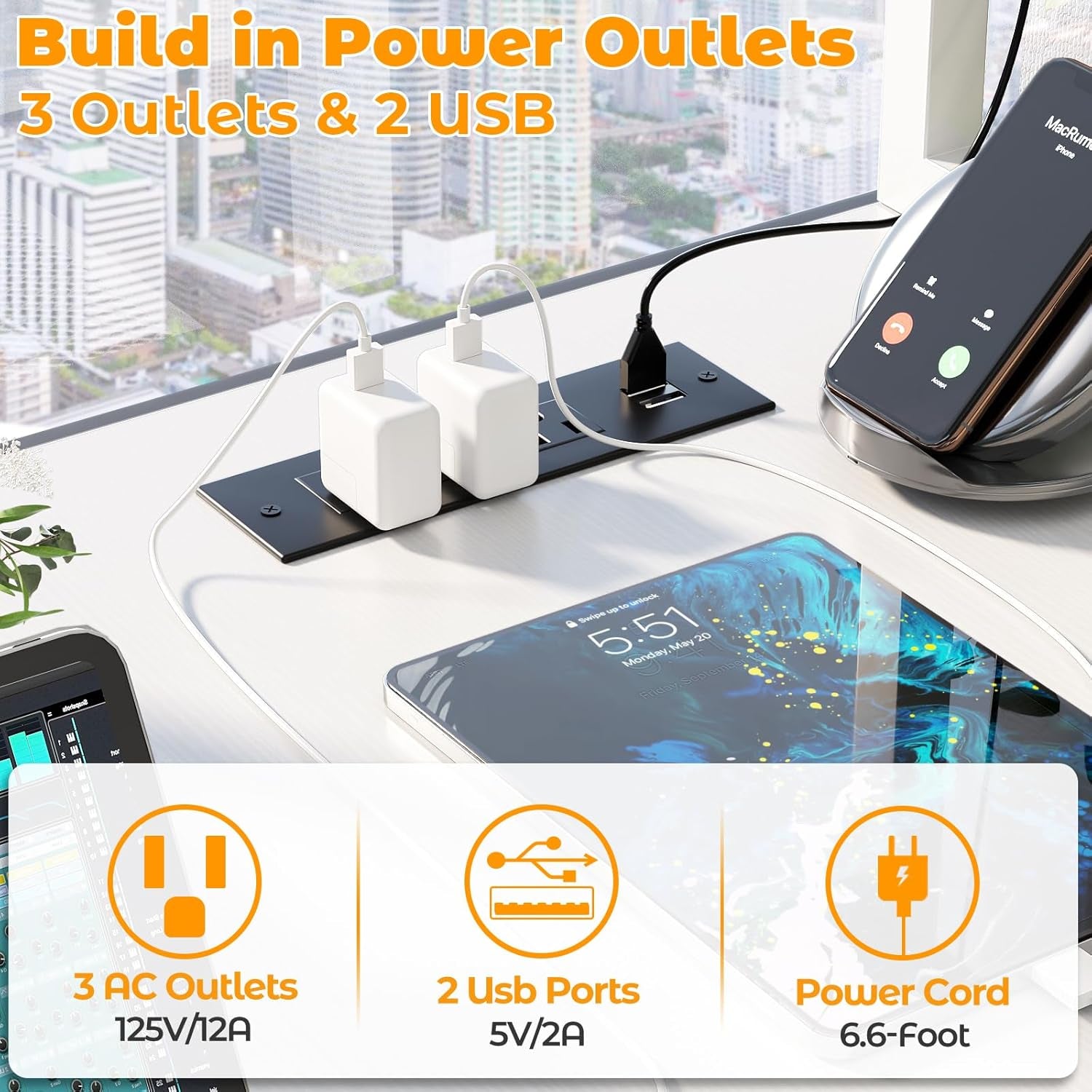 Gaming Desk with Hutch, 39'' Computer Desk with LED Lights & Power Outlets, Home Office Desk with Reversible 5 Tiers Storage Shelves & Monitor Stand, Small Gaming Table for Small Space, White