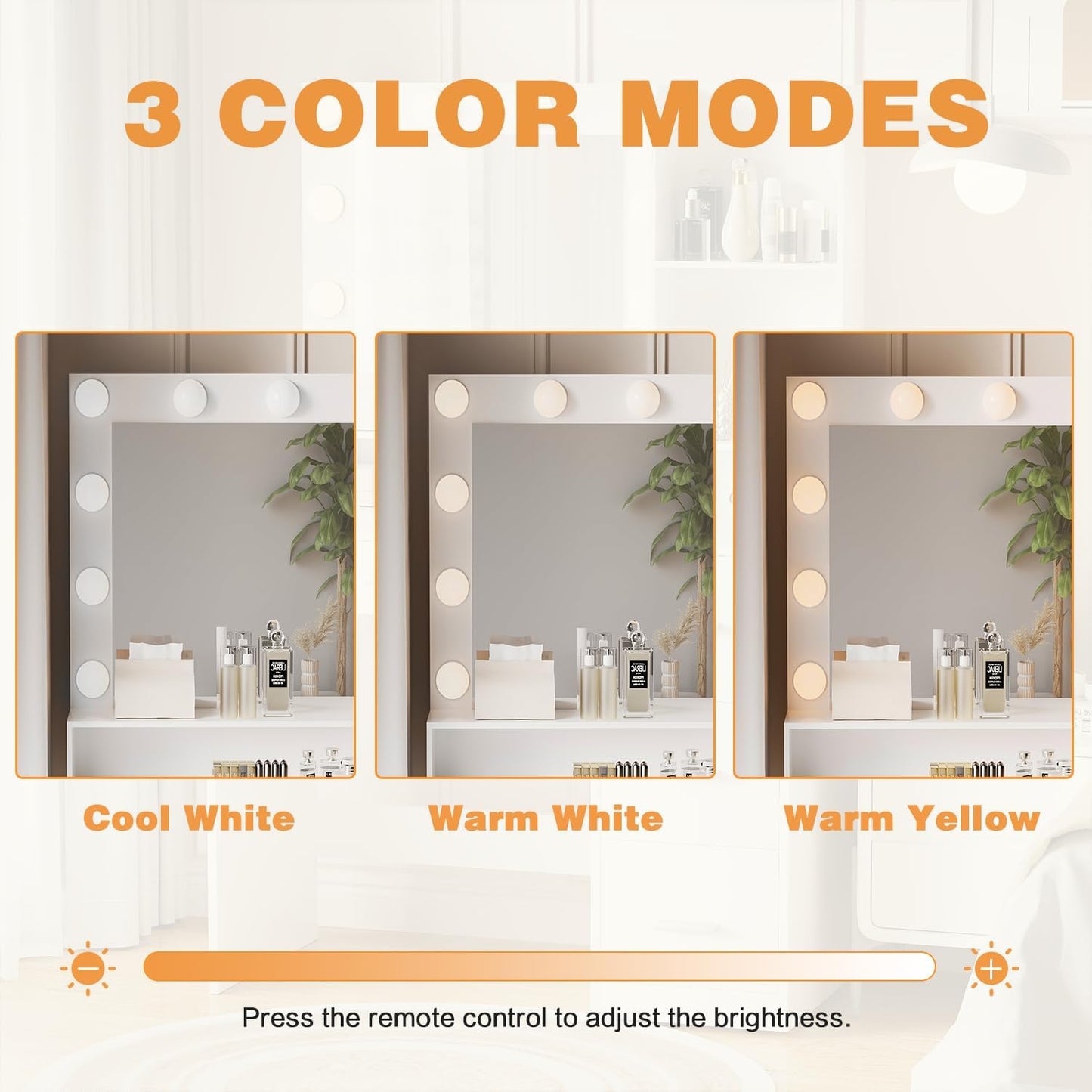 Vanity Desk with Mirror, Power Outlet and 10 Lights, Makeup Table with 4 Drawers, 3 Color Modes Available for Bedroom, White