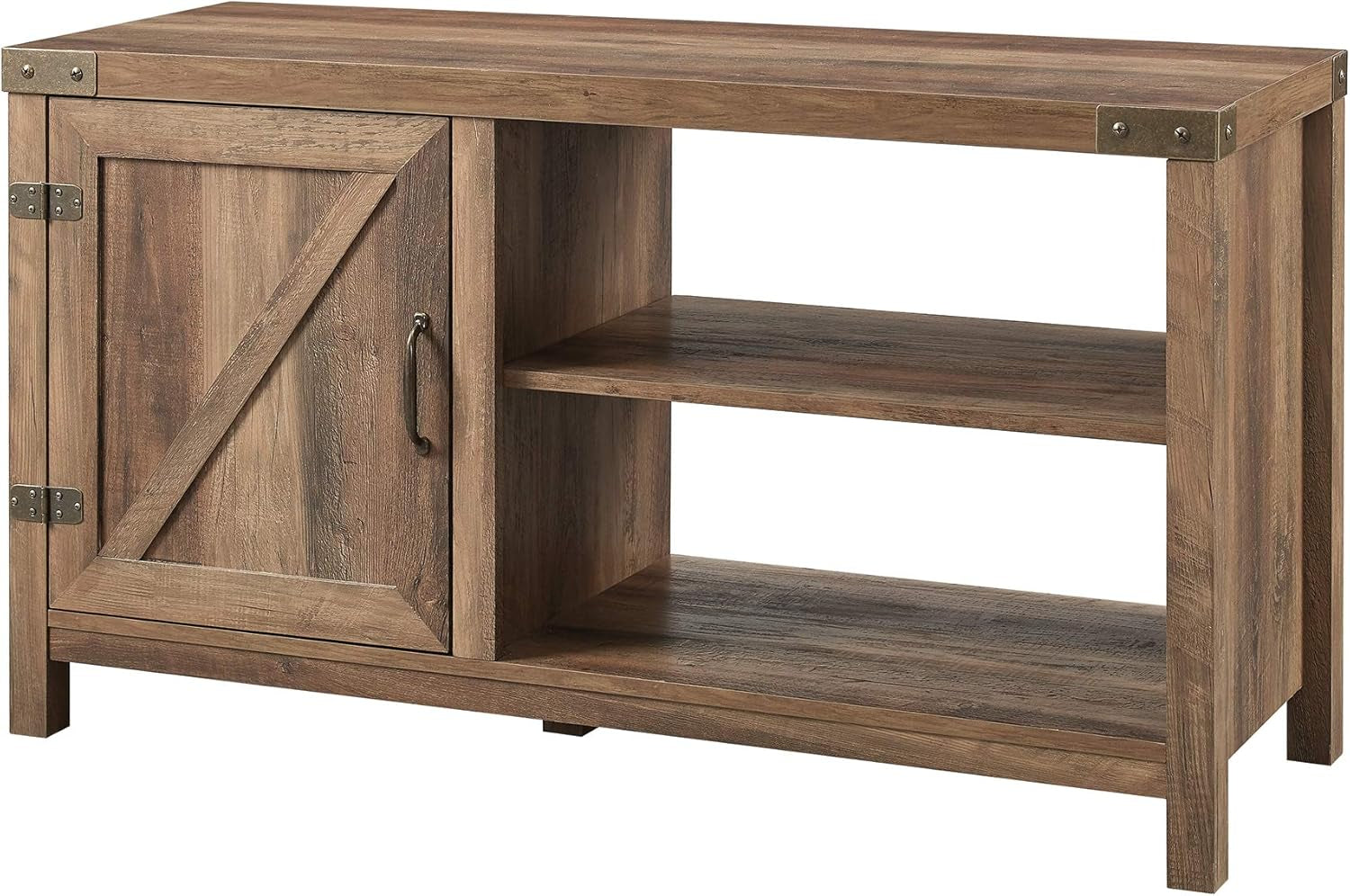 Lewis Single Barn Door Storage Console, 44 Inch, Rustic Oak, without Fireplace
