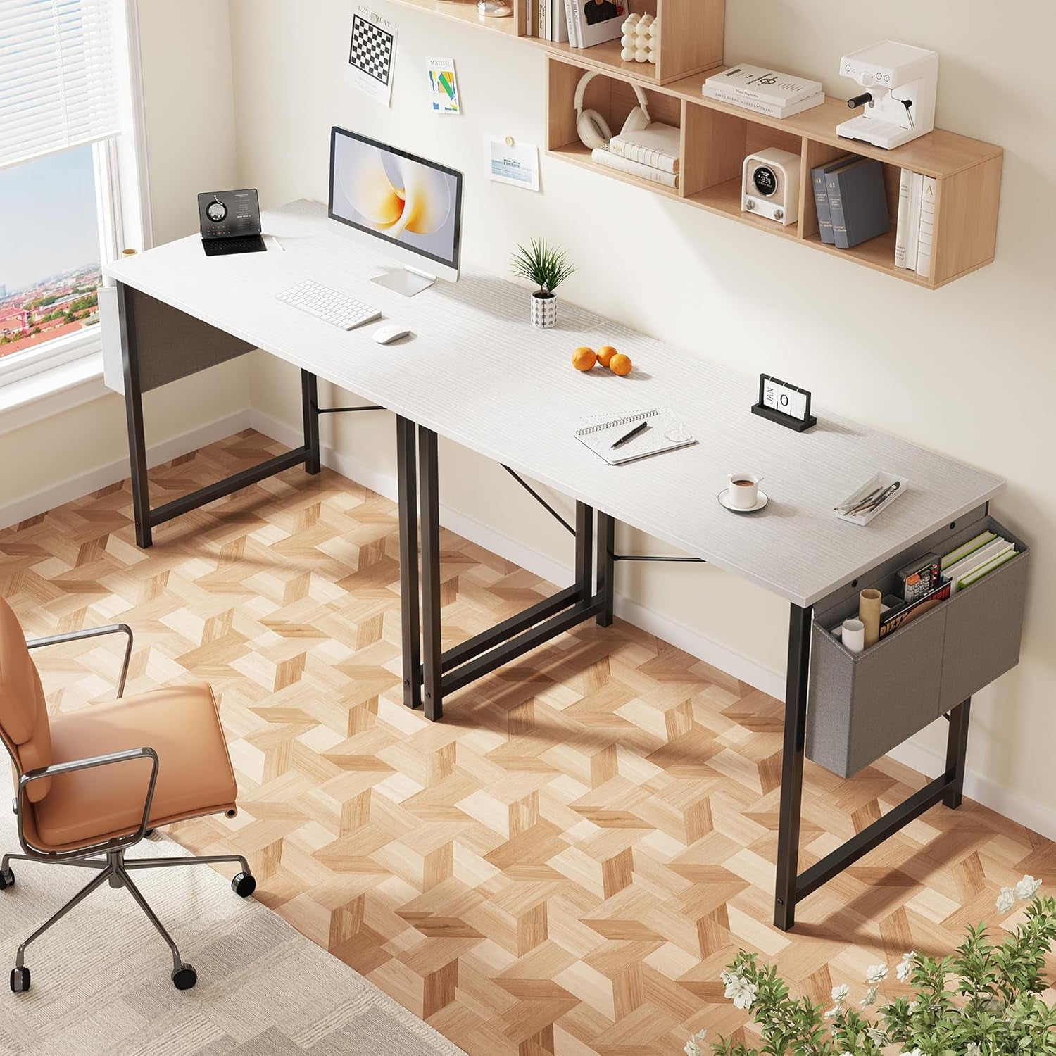 40 Inch Computer Desk Home Office Desks for Bedroom Writing Gaming Work Study Table with Storage Bag for Small Spaces, Modern Workstation in Bright White