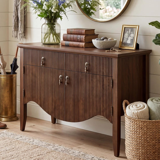 40" Retro Buffet Cabinet with Storage, Fluted Sideboard Credenza with Drawer, Accent Bar Cabinet for Living Room Furniture, Coffee Bar or Entryway, Dining Room, Walnut