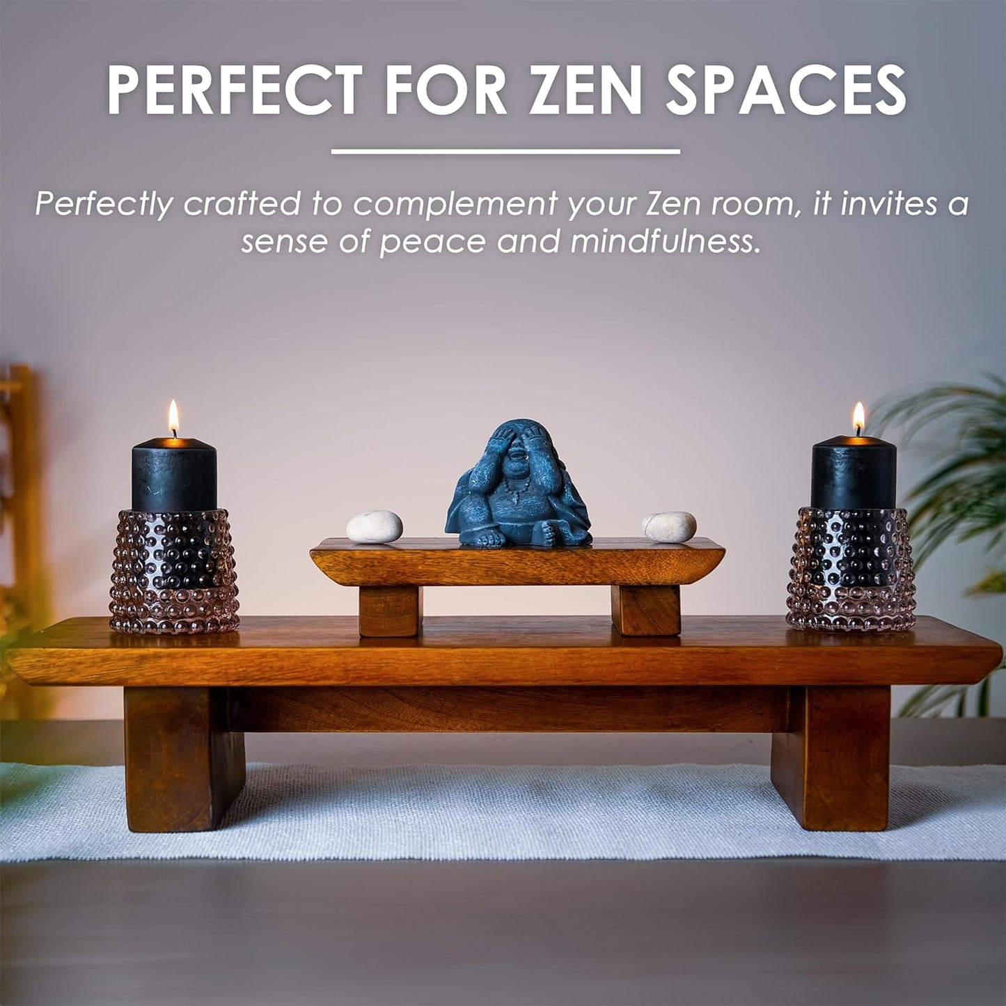 Meditation Altar Table – 21 X 7.5 X 6 Inch Handmade Tiered Puja Shrine - Small Alter Tables for Relaxation, Prayer - Buddha Meditation Alter Made of Strong and Durable Mango Wood
