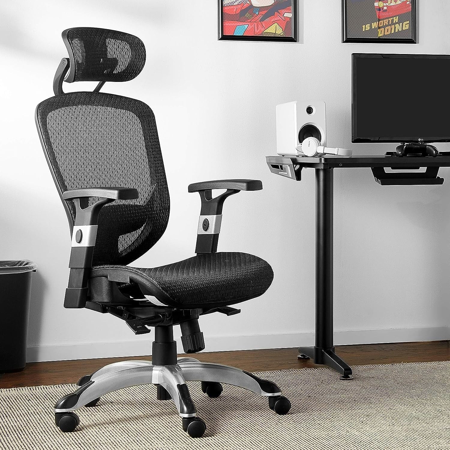 Hyken Ergonomic Swivel Task Chair, Adjustable Office Chair with Breathable Mesh and Lumbar Support, Perfect for Home and Office, Black