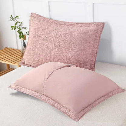 100% Cotton Quilted Pillow Sham Floral Printed Pillow Cover (Standard, Dusty Pink)