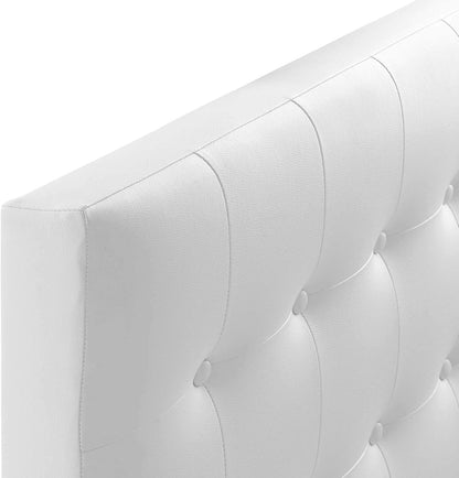 Emily Tufted Button Faux Leather Upholstered Twin Headboard in White
