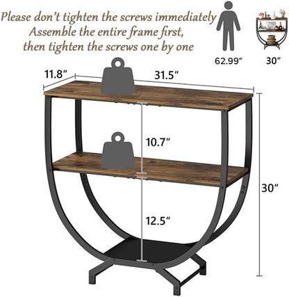 3 Tier Console Tables, 30" Height Entryway Table, Sofa Table behind Couch, Industrial Entryway Furniture Entry Way TV Stand with Storage for Living Room, Hallway, Entrance, Rustic Brown