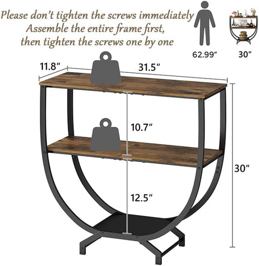 3 Tier Console Tables, 30" Height Entryway Table, Sofa Table behind Couch, Industrial Entryway Furniture Entry Way TV Stand with Storage for Living Room, Hallway, Entrance, Rustic Brown