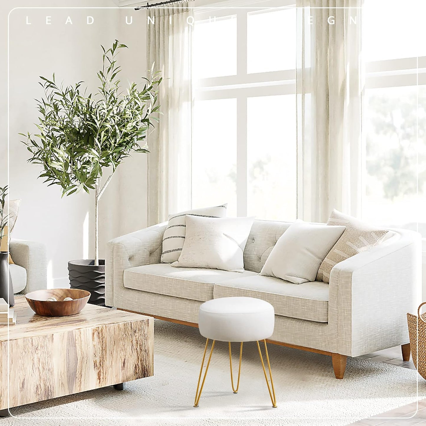 Vanity Stool, White Vanity Stools for Makeup Room, round Ottoman Foot Stool, Velvet Footrest Vanity Chair for Bathroom Vanity, Bedroom, Living Room, Entryway, Offices