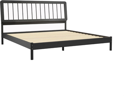 Clemente Mid-Century Modern Spindle Headboard King Bedframe, King Size, Black