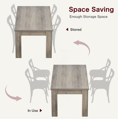 63" Dining Table for 4-6, Farmhouse Dinner Kitchen Table for 4 with Large Tabletop, Rectangular Wood Dining Room Table for Kitchen, Living Room, Easy Assembly, Retro Gray