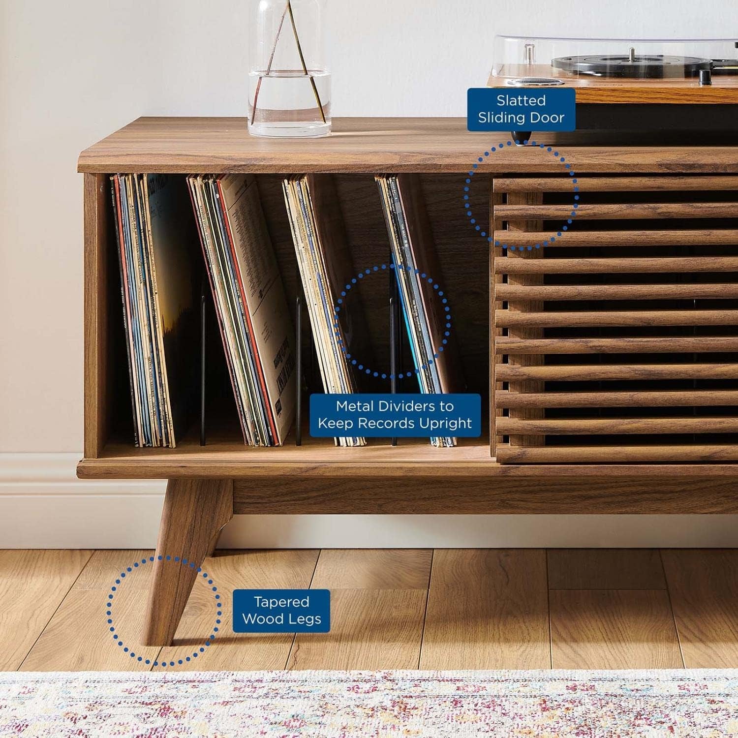 Render Mid-Century Modern 37" Vinyl Record Display Stand in Walnut, 37 Inch